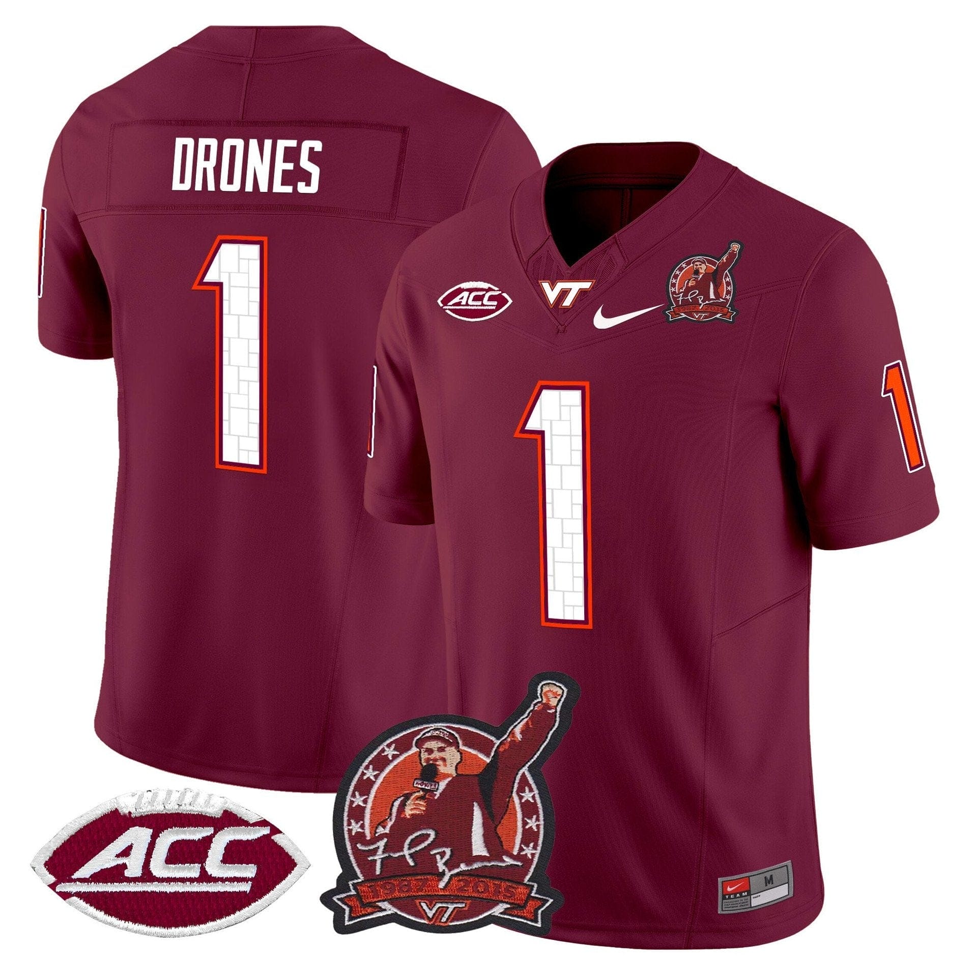 Kyron Drones Jersey #1 Virginia Tech Hokies Coach Frank Beamer 2025 - Image 3