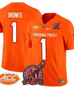 Kyron Drones Jersey 1 Virginia Tech Hokies Coach Frank Beamer 2025 Orange