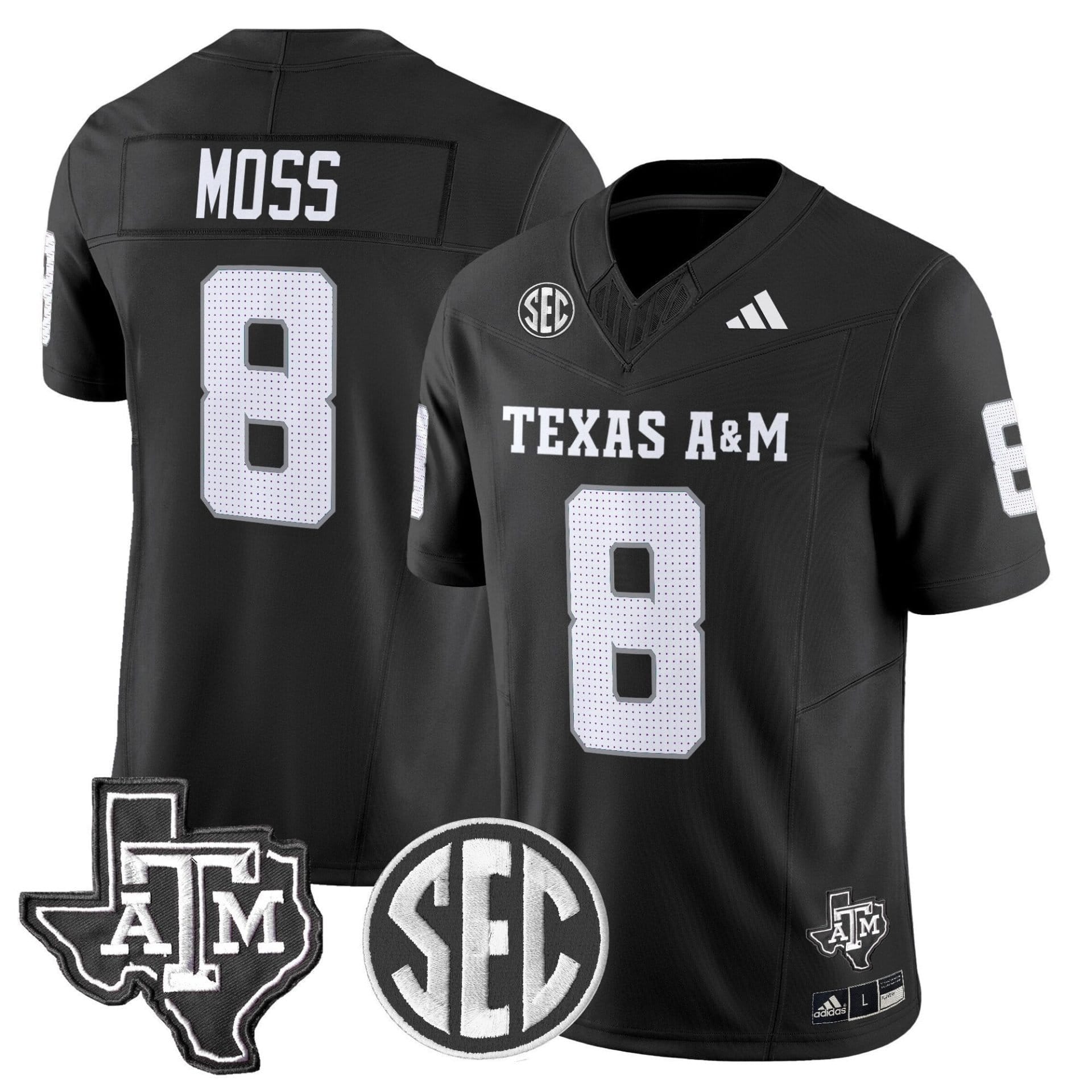 Le Veon Moss Jersey 8 Texas A M Aggies 2025 Vapor Stitched Black 8dcbc7ee 2f12 4f38 83a0 edd6d77c6982