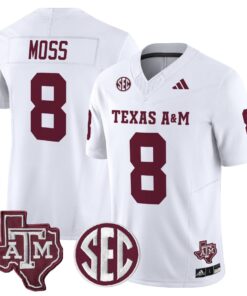 Le'Veon Moss Jersey #8 Texas A&M Aggies 2025 Vapor Stitched 6 Le Veon Moss Jersey 8 Texas A M Aggies 2025 Vapor Stitched White