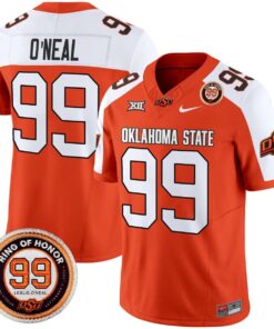 Leslie O'neal Jersey #99 Oklahoma State Cowboys 2025 Leslie O'neal Patch 8 Leslie O neal Jersey 99 Oklahoma State Cowboys 2025 Leslie O neal Patch Orange Alter