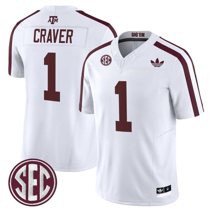 Mario Craver Jersey #1 Texas A&M Aggies 2025 Vapor V2 Stitched 2 Mario Craver Jersey #1 Texas A&M Aggies 2025 Vapor V2 Stitched - Image 2