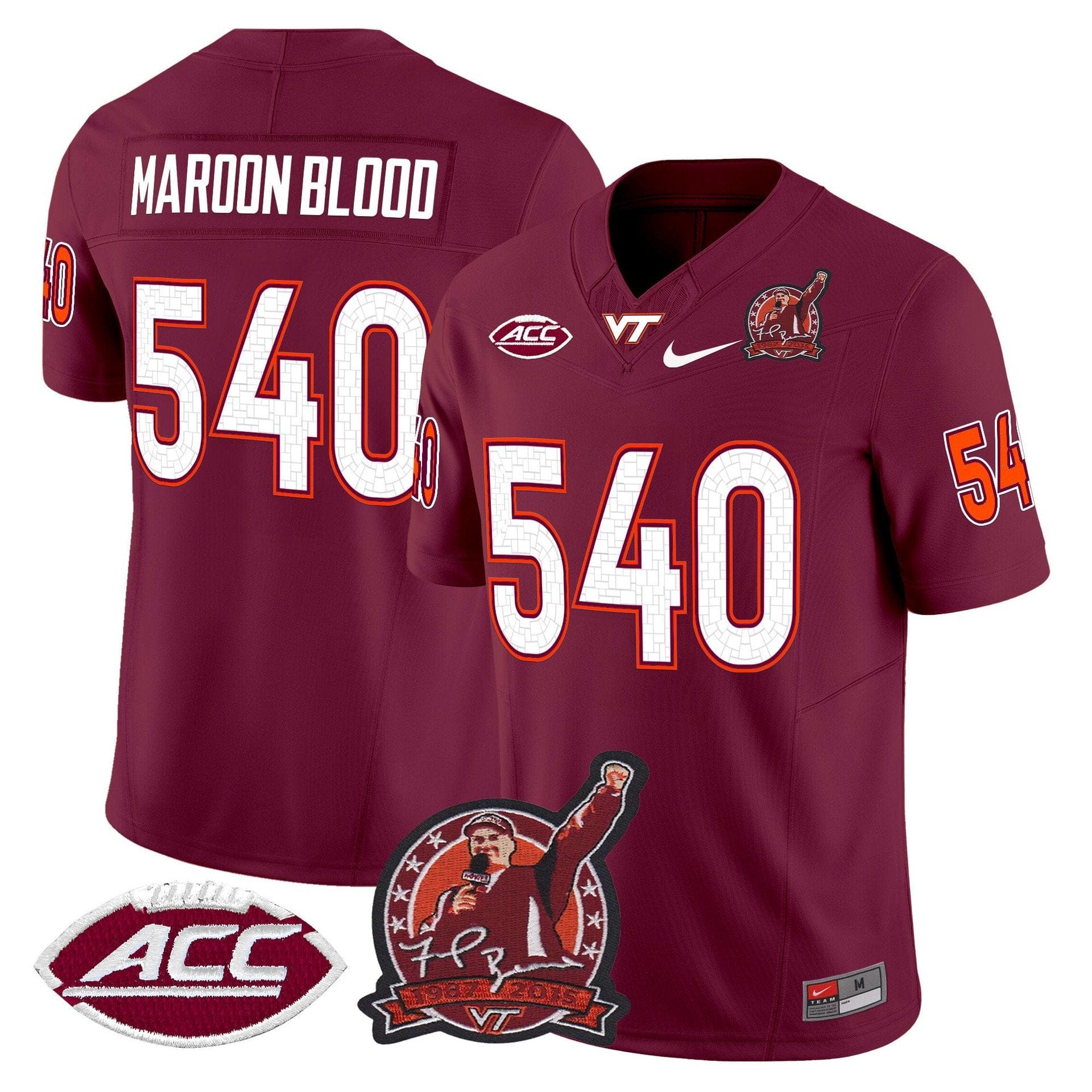 Maroon Blood Jersey #540 Virginia Tech Hokies Coach Frank Beamer 2025 - Image 3
