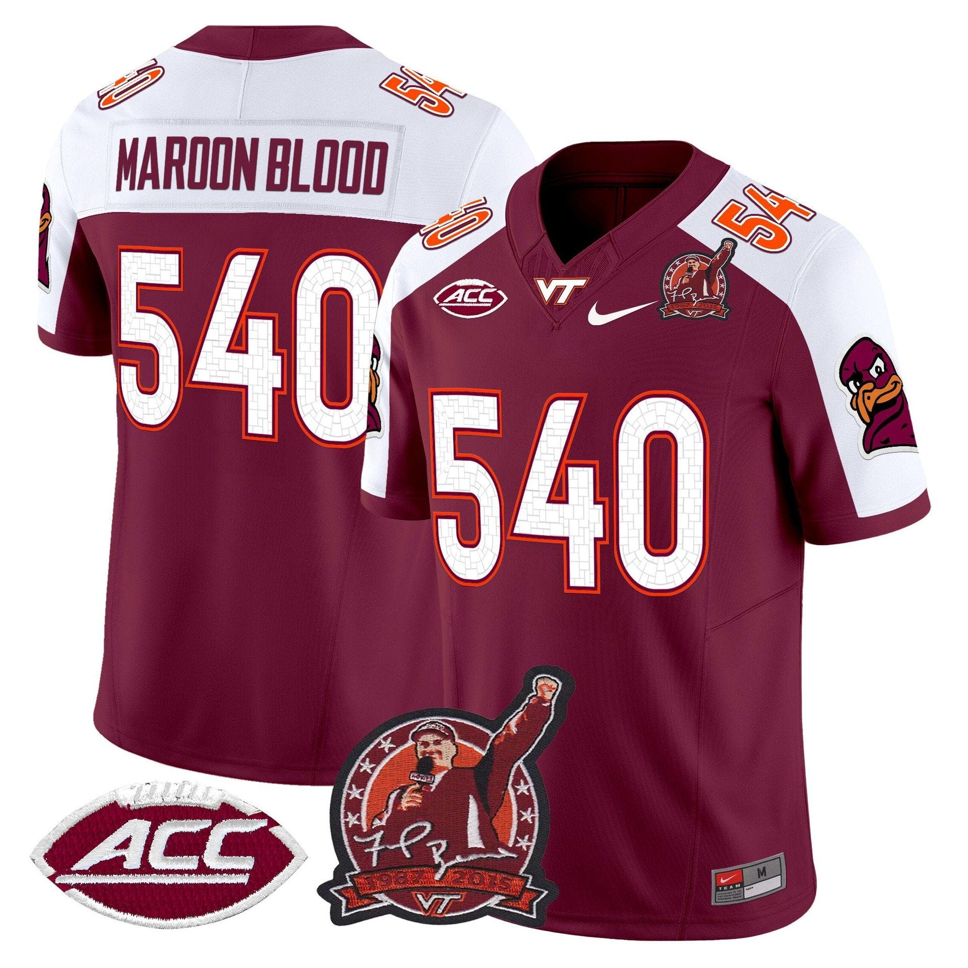 Maroon Blood Jersey #540 Virginia Tech Hokies Coach Frank Beamer 2025 - Image 2