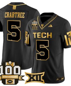 Michael Crabtree Jersey #5 Texas Tech 2025 100th Anniversary Stitched 5 Michael Crabtree Jersey 5 Texas Tech 2025 100th Anniversary Stitched Black Gold