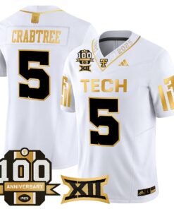 Michael Crabtree Jersey #5 Texas Tech 2025 100th Anniversary Stitched 7 Michael Crabtree Jersey 5 Texas Tech 2025 100th Anniversary Stitched White Gold