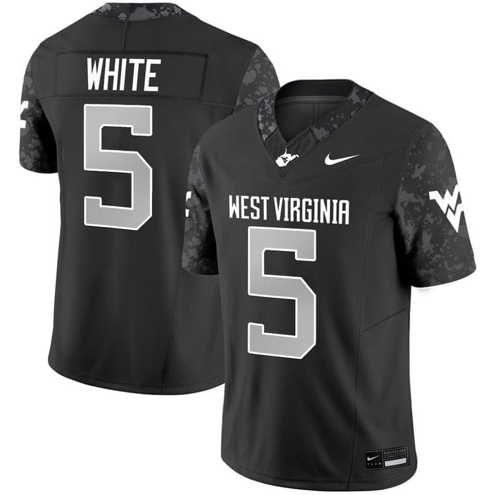 Pat White Jersey 5 West Virginia Mountaineers 2025 Limited Stitched Coal