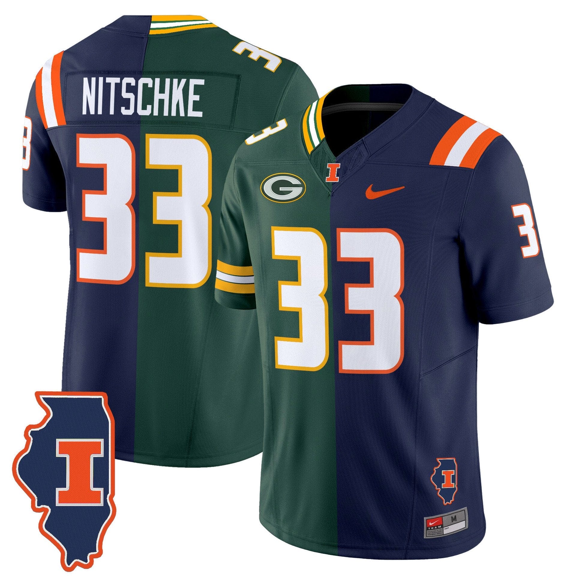 RayNitschkeJersey 33IllinoisFightingIlliniSplitVaporLimitedStitched