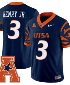 Robert Henry Jr Jersey 3 UTSA Roadrunners 2025 Vapor Limited V2 Stitched Navy