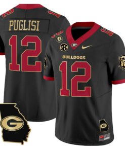 Ryan Puglisi Jersey #12 Georgia Bulldogs 2025 Georgia Map, Vince Dooley Stitched