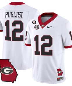 Alternative view of Ryan Puglisi Jersey #12 Georgia Bulldogs 2025 Georgia Map, Vince Dooley Stitched