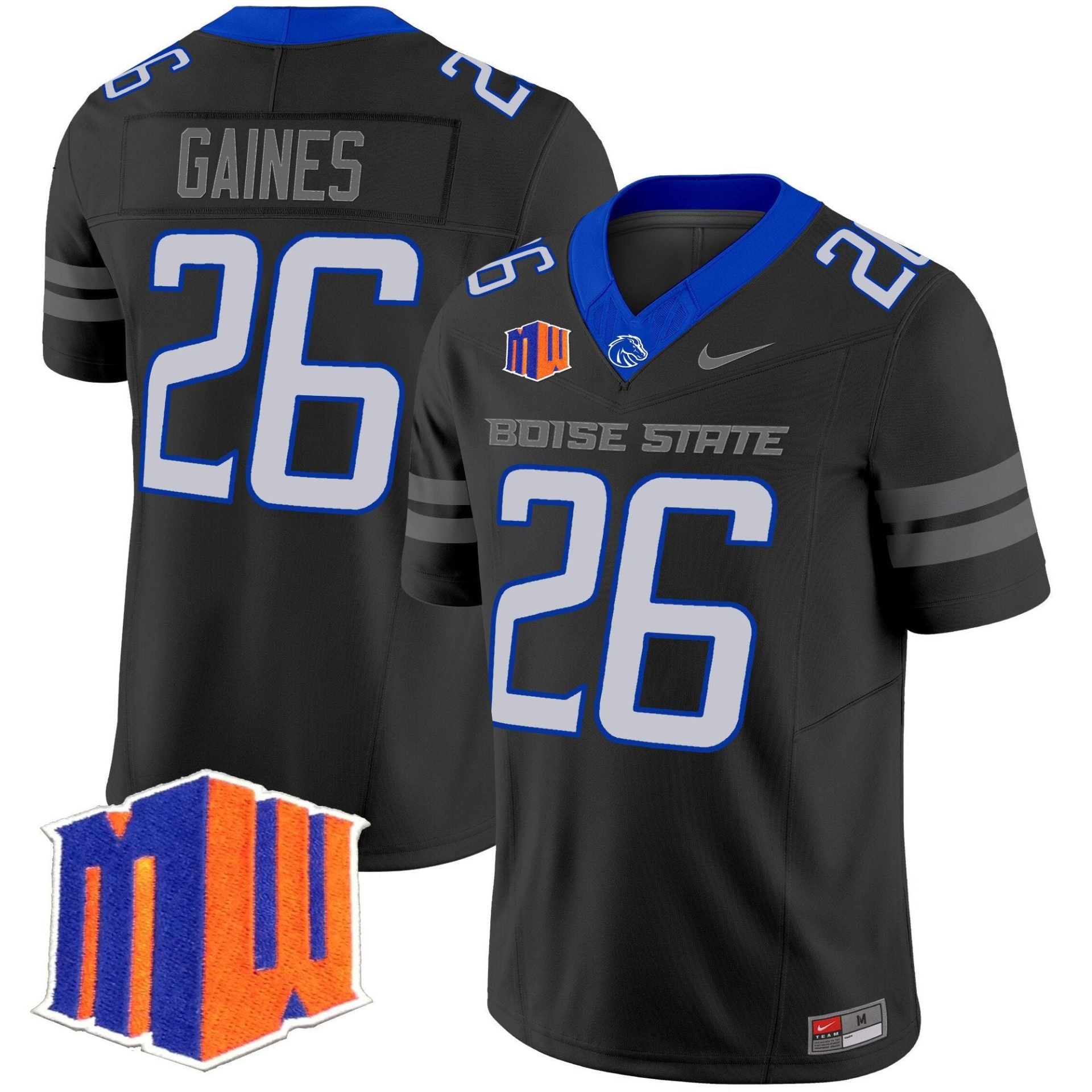 Sire Gaines Jersey 26 Boise State Broncos 2025 Vapor Stitched Black