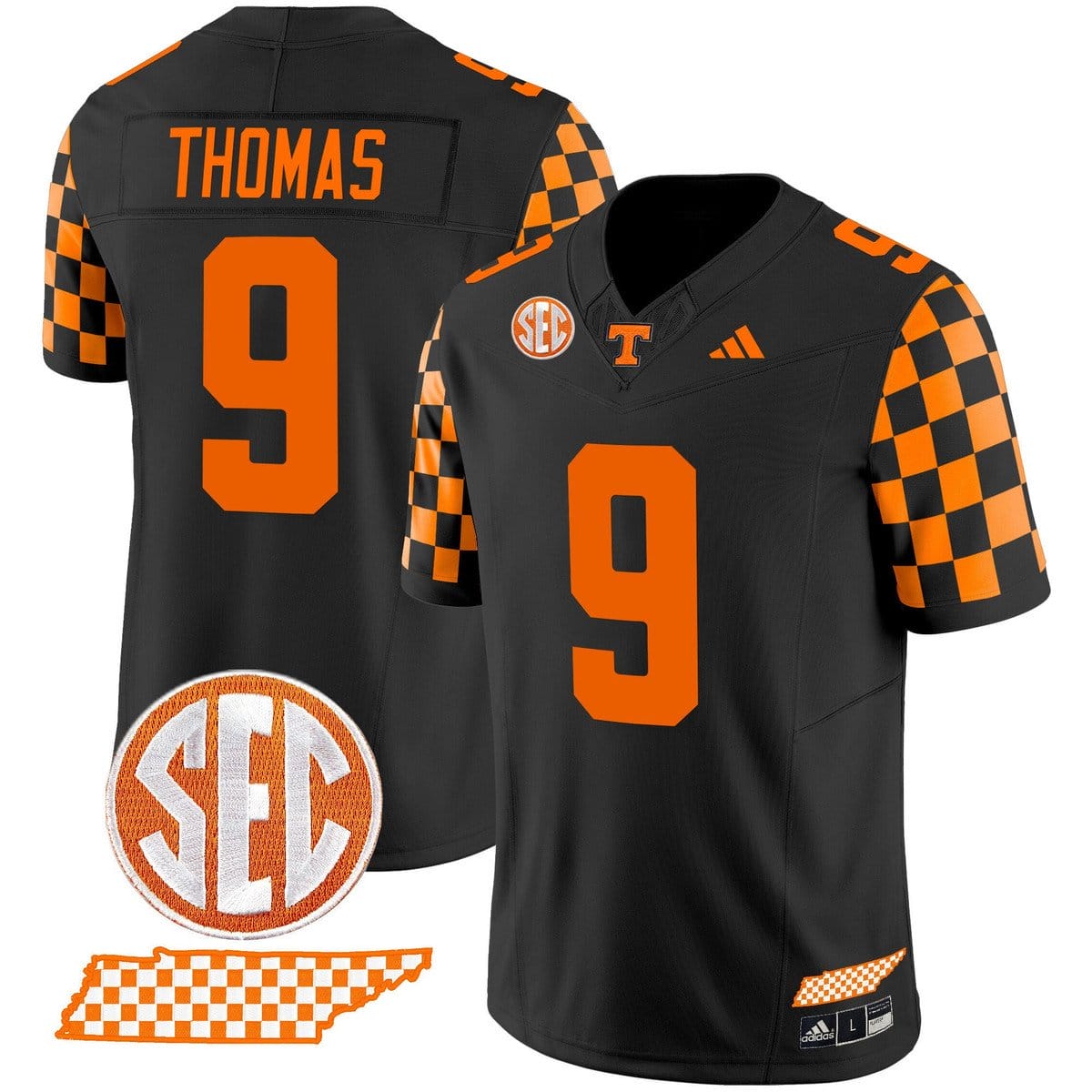 Star Thomas Jersey 9 Tennessee Vols Rebrand 2026 Checkerboard Stitched Black ced80836 05d2 41a1 9c13 8791450f8500