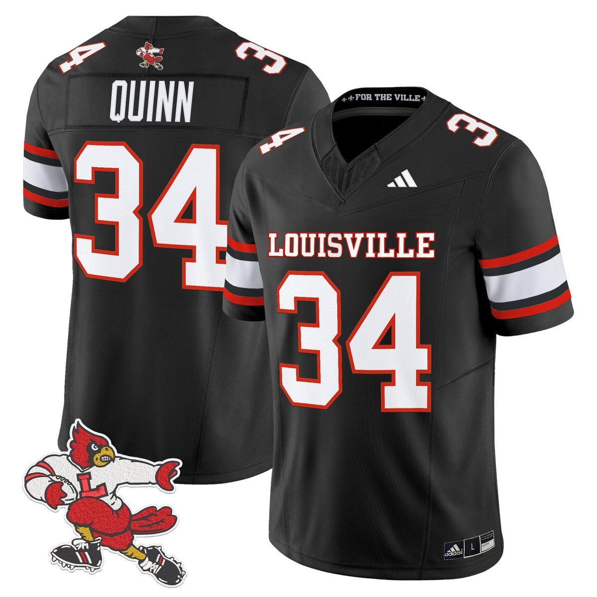 TJ Quinn Jersey 34 Louisville Cardinals 1980s Throwback Stitched Black