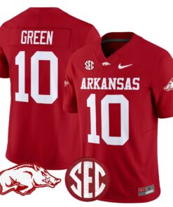 Taylen Green Jersey 10 Arkansas Razorbacks Limited Stitched Cardinal