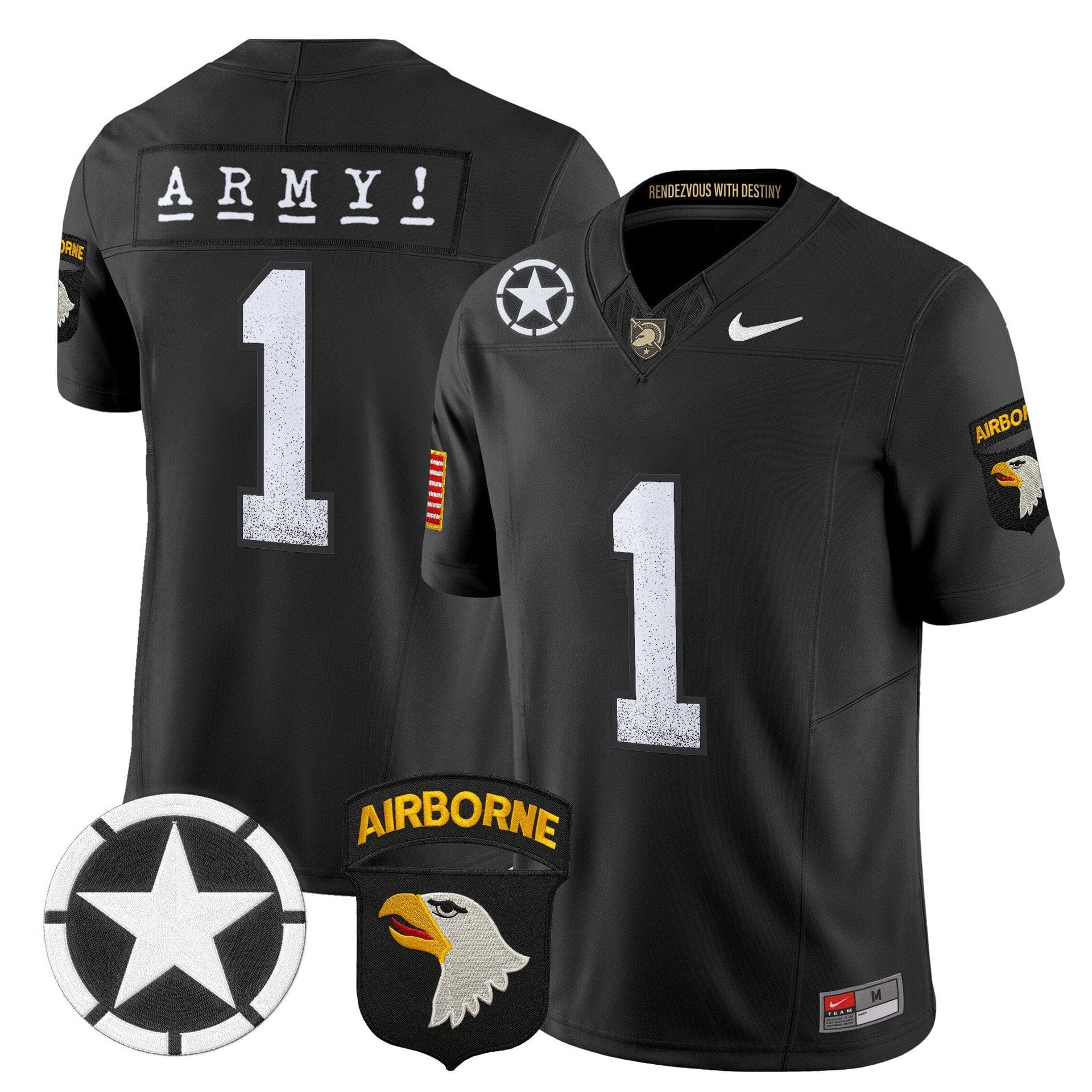 Team Jersey 1 Army Black Knights 2025 Screaming Eagles Stitched Black