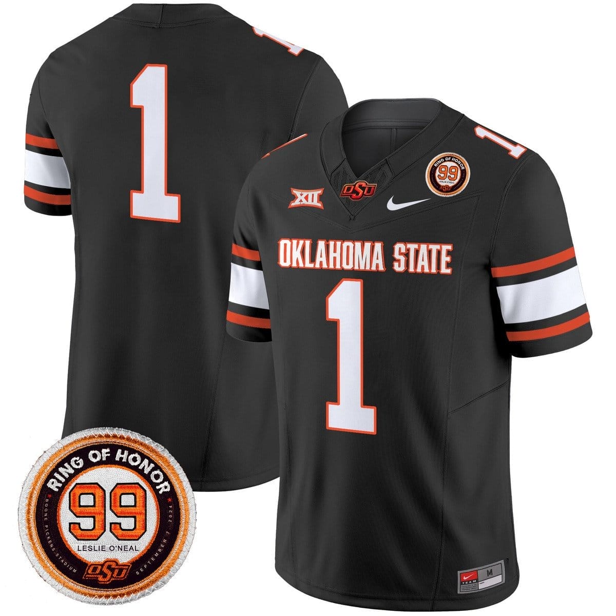 Team Jersey 1 Oklahoma State Cowboys 2025 Leslie O neal Patch Black abbaec20 9839 496f 8134 6a71b68cb045