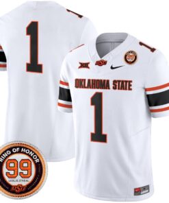 Team Jersey 1 Oklahoma State Cowboys 2025 Leslie O neal Patch White