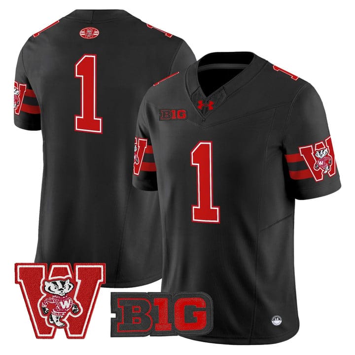 Team Jersey 1 Wisconsin Badgers Throwback Stitched Black