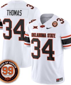 Thurman Thomas Jersey 34 Oklahoma State Cowboys 2025 Leslie O neal Patch White