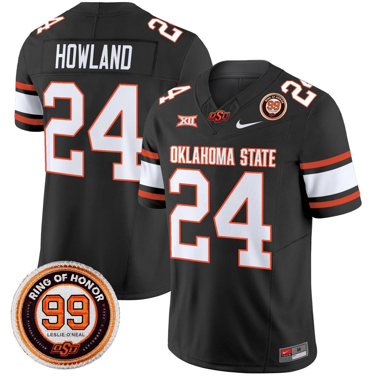 Trent Howland Jersey 24 Oklahoma State Cowboys 2025 Leslie O neal Patch Black