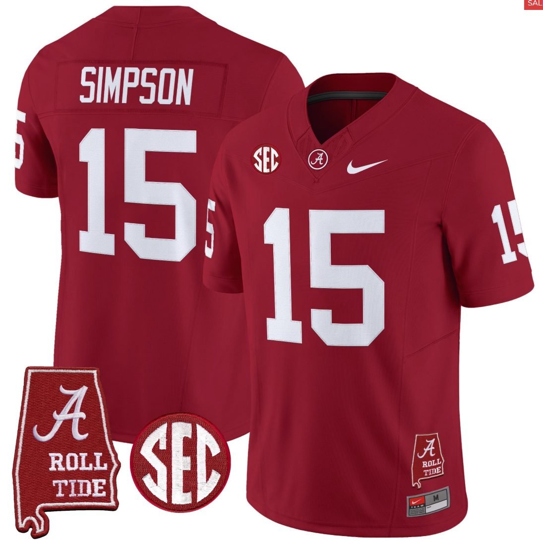 Ty Simpson Jersey #15 Alabama Crimson Throwback Alabama Map Stitched - Image 3
