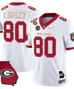 Vince Dooley Jersey 80 Georgia Bulldogs 2025 Georgia Map Vince Dooley Stitched White Gold Trim