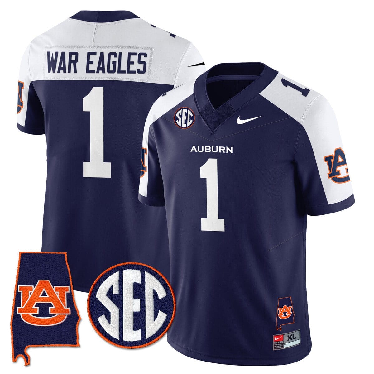 War Eagles Jersey 1 Auburn Tigers Alabama Patch Vapor Stitched Navy Alter