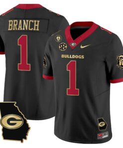 Zachariah Branch Jersey #1 Georgia Bulldogs 2025 Georgia Map, Vince Dooley Stitched