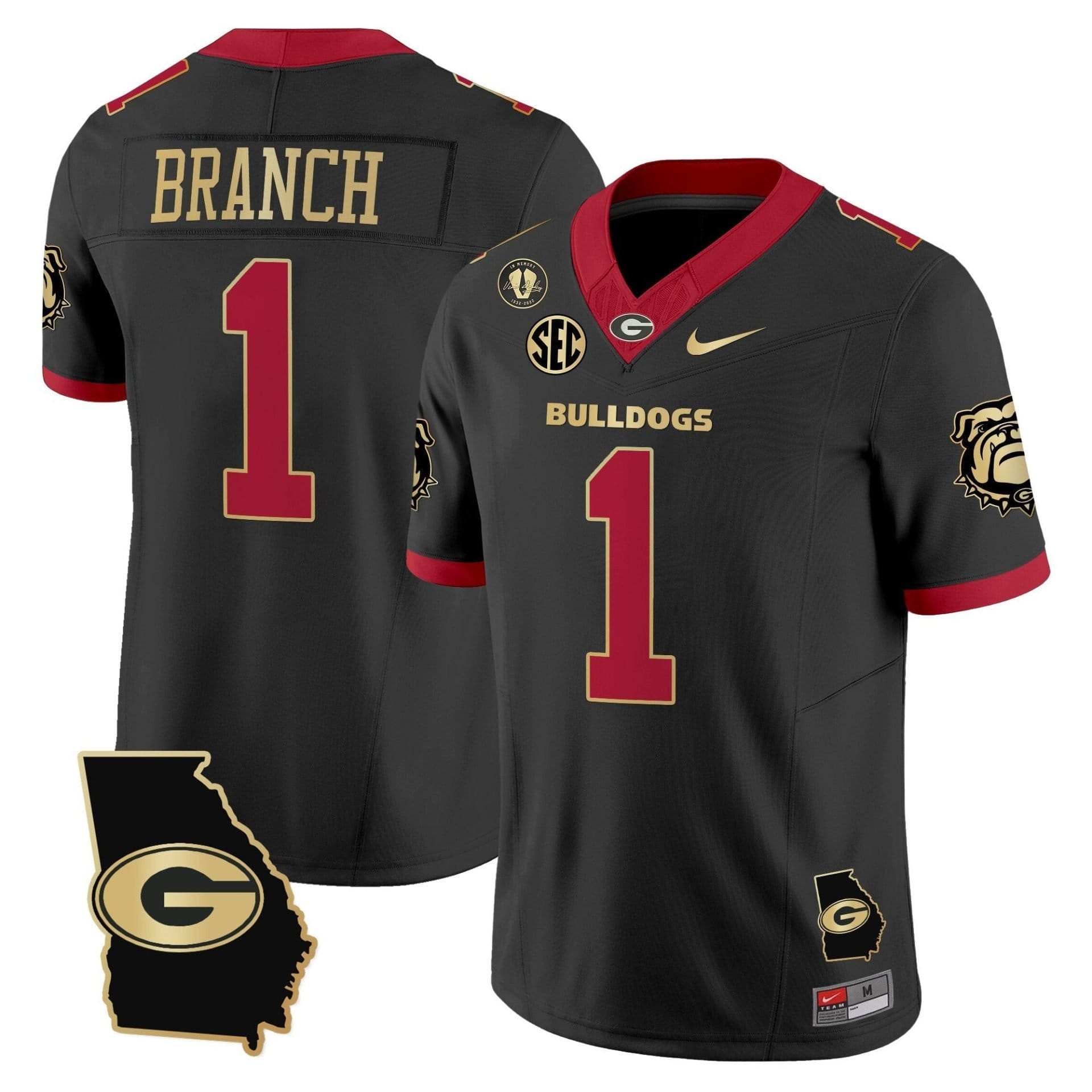 Zachariah Branch Jersey #1 Georgia Bulldogs 2025 Georgia Map, Vince Dooley Stitched 11 Zachariah Branch Jersey 1 Georgia Bulldogs 2025 Georgia Map Vince Dooley Stitched Black Gold Trim