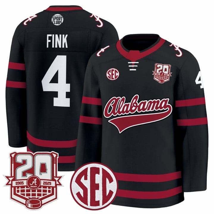 Austin Fink Jersey #4  Alabama Crimson Tide 2025-26 Premium 20th Anniversary Patch Stitched