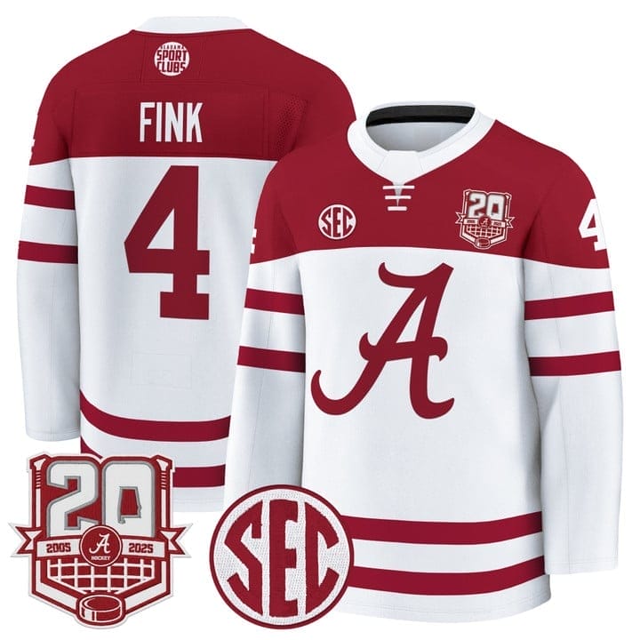 Austin Fink Jersey #4  Alabama Crimson Tide 2025-26 Premium 20th Anniversary Patch Stitched - Image 2