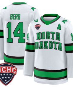 Cameron Berg Jersey 14 North Dakota Fighting Hawks 2025 26 Stitched White