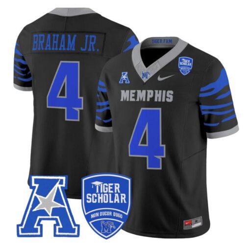 Cortez Braham Jr Jersey #4 Memphis Tigers 2025 Vapor Limited Stitched Black