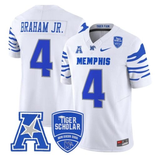 Cortez Braham Jr Jersey #4 Memphis Tigers 2025 Vapor Limited Stitched White
