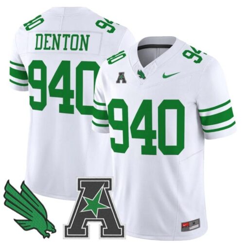 Denton Jersey #940 North Texas Mean Green 2025 Vapor Limited Stitched White