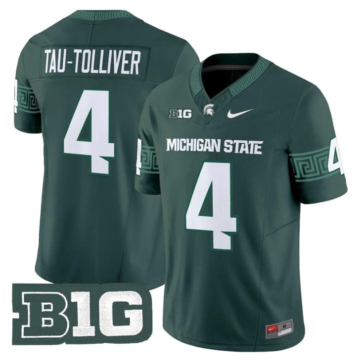 Elijah Tau-Tolliver Jersey #4 Michigan State Spartans 2025 Stitched Green 1 Elijah Tau-Tolliver Jersey #4 Michigan State Spartans 2025 Stitched Green