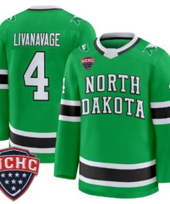 Jake Livanavage Jersey 4 North Dakota Fighting Hawks 2025 26 Stitched Green