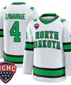 Jake Livanavage Jersey 4 North Dakota Fighting Hawks 2025 26 Stitched White