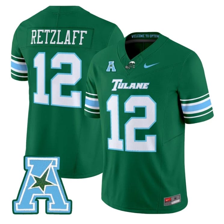 Jake Retzlaff Jersey #12 Tulane Green Wave 2025 Vapor Limited Stitched - Image 4