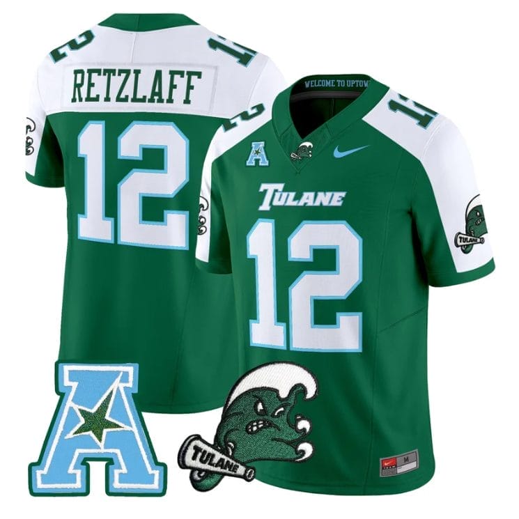 Jake Retzlaff Jersey #12 Tulane Green Wave 2025 Vapor Limited Stitched - Image 3