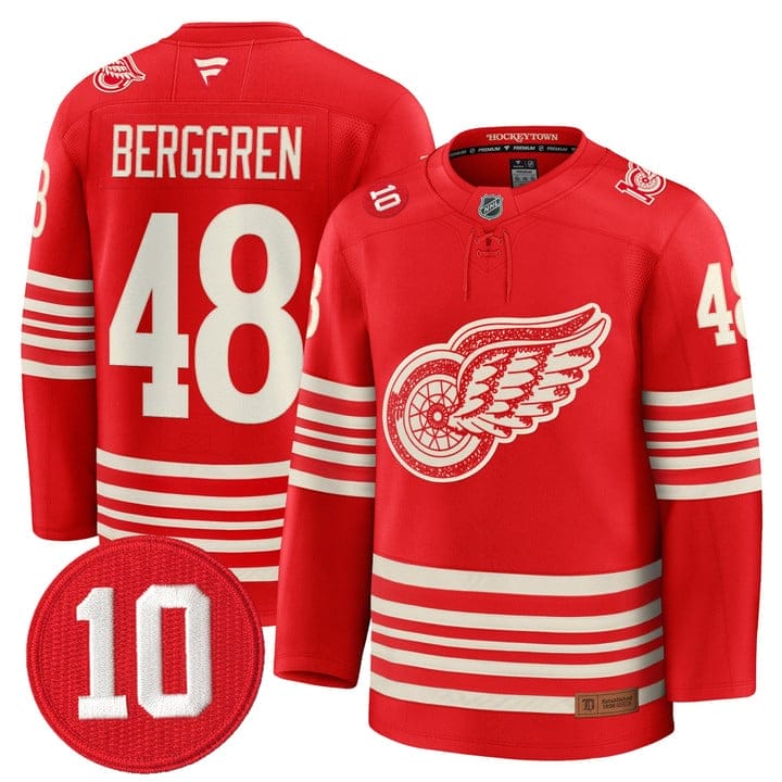 Jonatan Berggren Jersey #48 Detroit Red Wings #10 Alex Delvecchio Honoring Stitched - Image 3