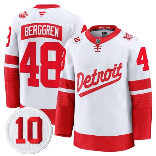 Jonatan Berggren Jersey #48 Detroit Red Wings #10 Alex Delvecchio Honoring Stitched - Image 4