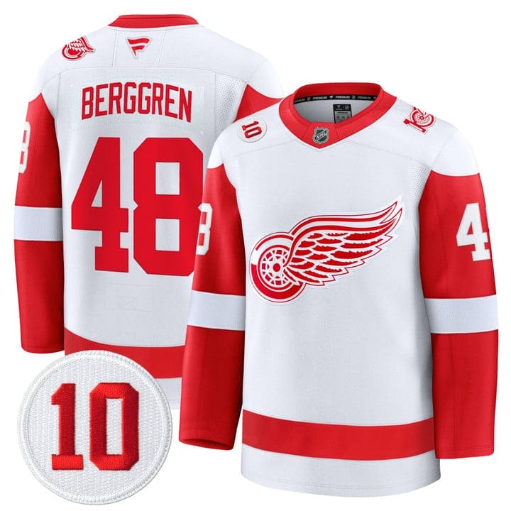 Jonatan Berggren Jersey #48 Detroit Red Wings #10 Alex Delvecchio Honoring Stitched - Image 2