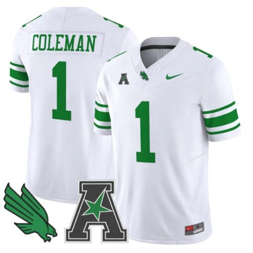 Miles Coleman Jersey #1 North Texas Mean Green 2025 Vapor Stitched White