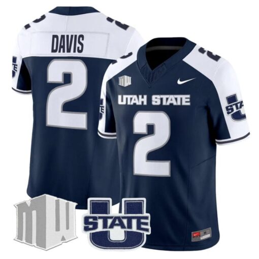 Miles Davis Jersey #2 Utah State Aggies 2025 Vapor Limited Stitched Navy Alter