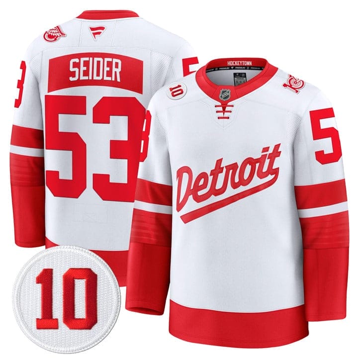 Moritz Seider Jersey #53 Detroit Red Wings #10 Alex Delvecchio Honoring Stitched - Image 4