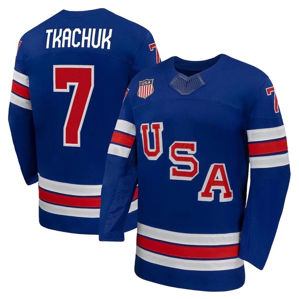 BradyTkachukJerseyTeamUSAWinterOlympics2026HockeyPremiumSTITCHEDBlue