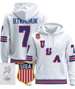 Brady Tkachuk 7 USA Olympic 2026 Premium Hockey Pullover Hoodie Stitched White