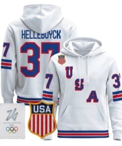 Connor Hellebuyck 37 USA Olympic 2026 Hockey Pullover Hoodie Stitched White